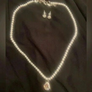 Charter Club Crystal and Faux Pearl Necklace with Matching Earrings